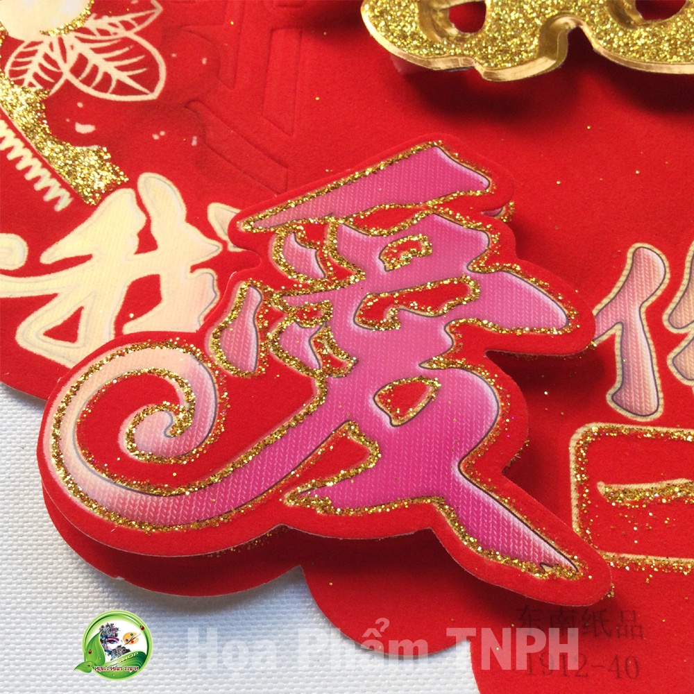 Chữ Hỷ Trái Tim 34x34 cm 3D Bằng Nhung Nỉ Màu Đỏ Họa Tiết Ánh Kim Tuyến Sang Trọng Tuyệt Đẹp Trang Trí Phòng Cưới Xe Hoa