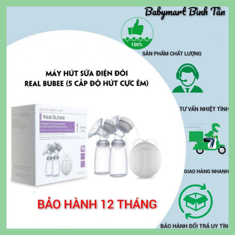 (Hàng xuất Anh) Máy hút sữa điện đôi real bubee chính hãng, máy hút mạnh, êm, có phễu massage cho ngực