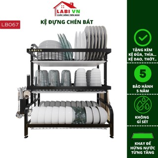 Kệ úp chén đa năng LABI VN LB067 thép Cacbon không gỉ, kháng khuẩn, có 2 tầng và 3 tầng với 2 màu lựa chọn