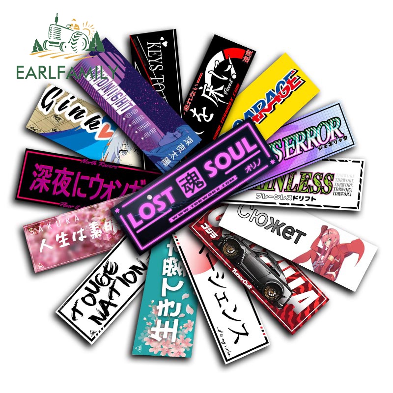 Earlfamily Nhãn Dán Chữ Hoạt Hình Nhật Bản 13cm Chống Thấm Nước Cá Tính Trang Trí Thân Xe Hơi Xe Máy