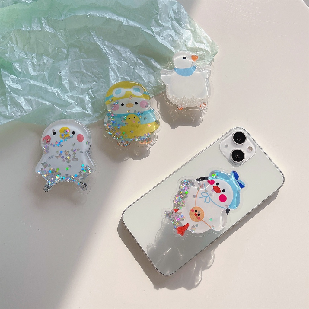 Giá Đỡ Điện Thoại Hình Chú Vịt Hoạt Hình 3D Có Túi Khí Và Dây Đeo Tiện Dụng