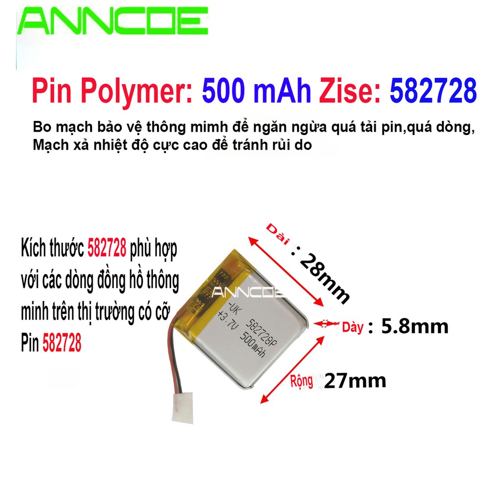Pin anncoe 500mAh - 3,7v thay thế cho đồng hồ ANNCOE A115 và ANNCOE A22S