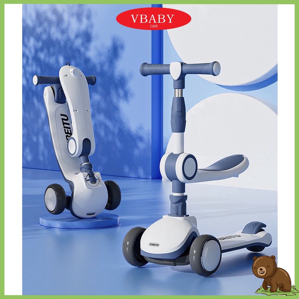 Xe trượt scooter cho bé có ghế ngồi, có nhạc VBABY ST7 sử dụng từ 12 tháng đến 8 tuổi