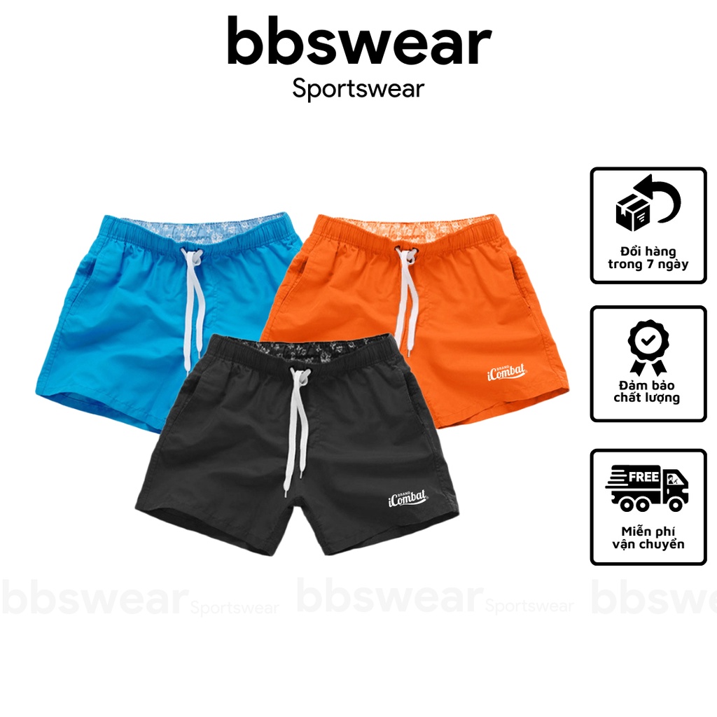 Quần short đùi nam đi biển bơi lội thể thao BBS WEAR vải dù trơn có dây rút