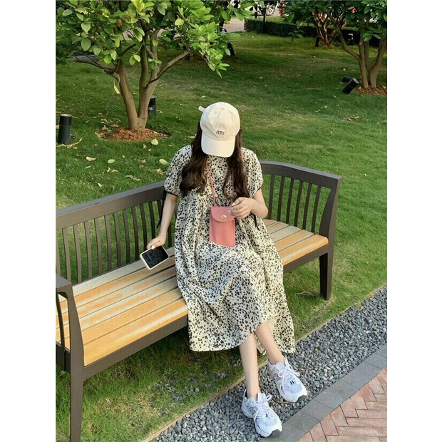 [11.11 Sale Freeship] Đầm voan hoa,đâm voan hoa nữ dáng xòe cổ tròn tay ngắn thắt nơ họa tiết hoa xinh xắn đáng yêu mtb