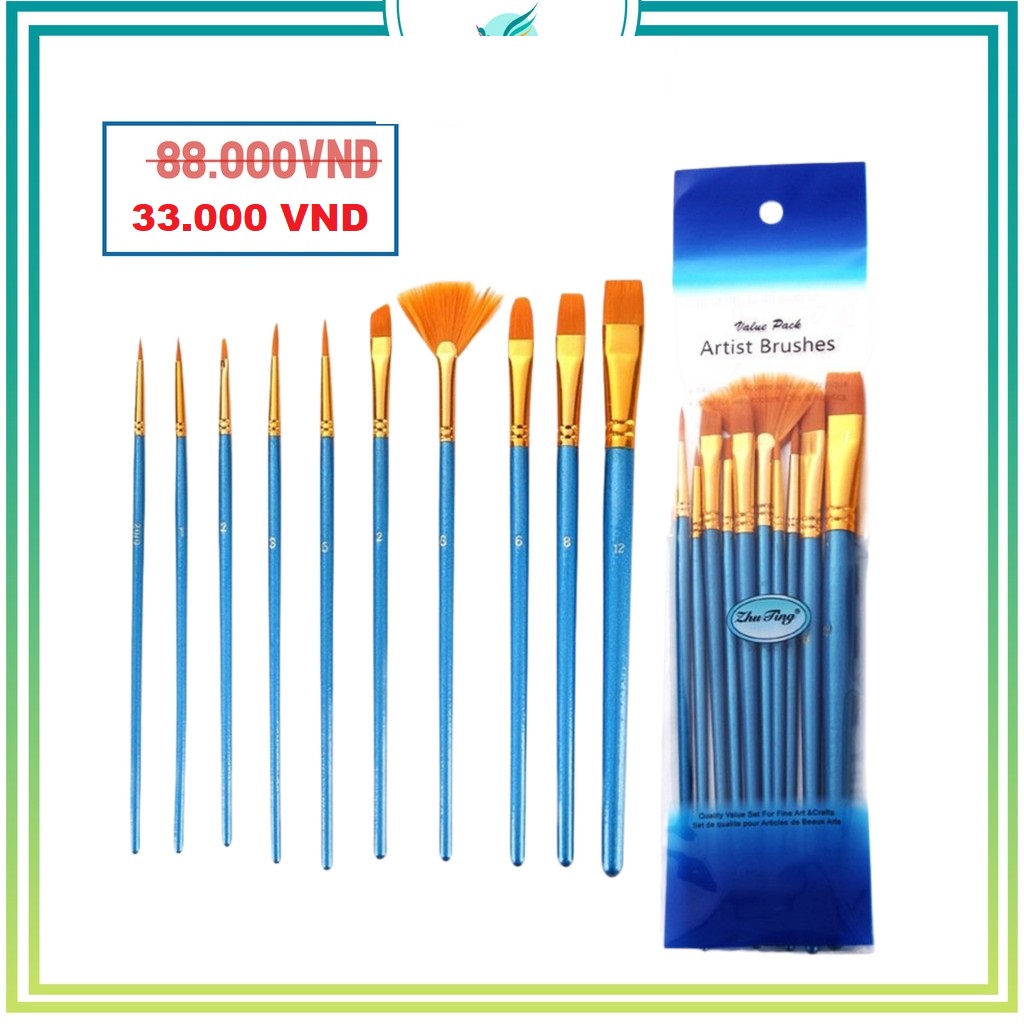 Bộ Cọ Chuyên Dụng Để Tô Vẽ Tranh Sơn Dầu, Màu Nước Acrylic (10 cây- có sẵn)