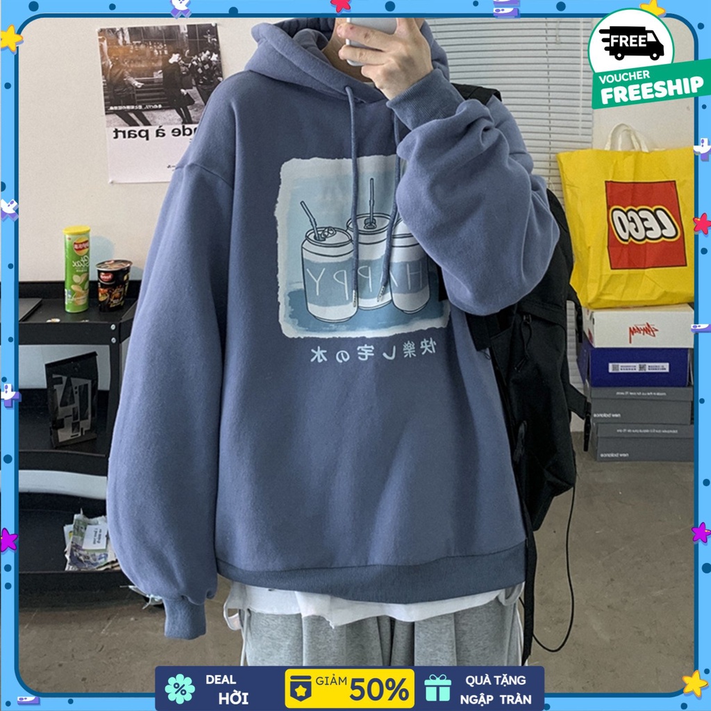 Áo hoodie nam nữ Happy lilashopx, Áo sweater nỉ dáng rộng chất đẹp hot trend