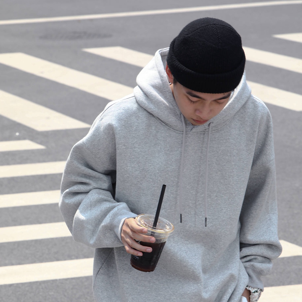 Áo hoodie liền mũ kiểu nam mới nhất áo đôi học sinh liền mũ lót nhung màu trơn rộng rãi áo hoodie