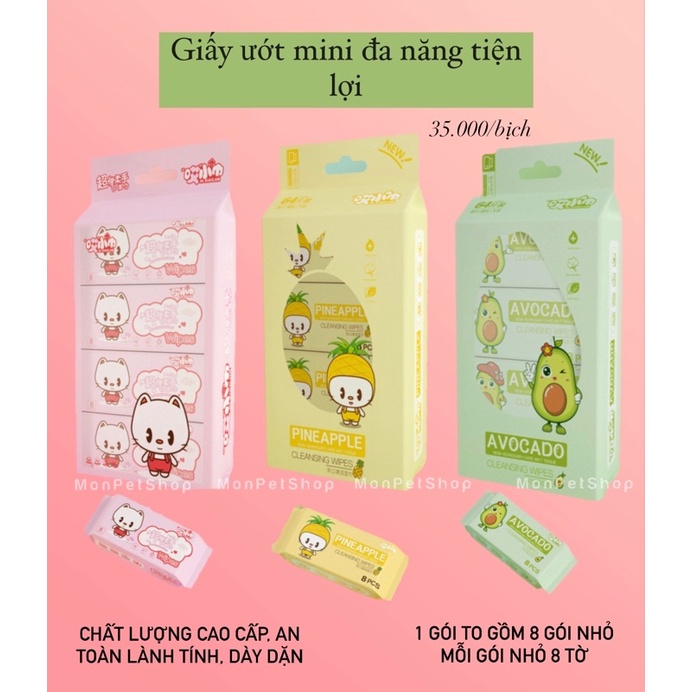 [Có sẵn] 1 Túi 8 bịch khăn ướt mini tiện lợi