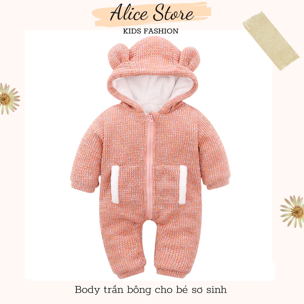 Quần áo trẻ em mùa đông💖FREESHIP💖Body Trần Bông Có Mũ Cho Bé Sơ Sinh Loại Dày Alice Store Body Thu Đông CHo Bé