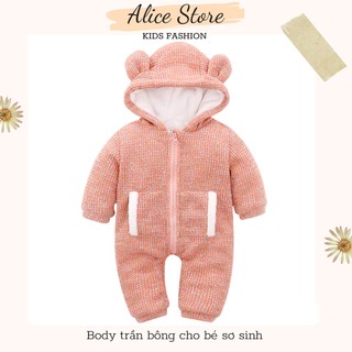 Quần áo trẻ em mùa đông💖FREESHIP💖Body Trần Bông Có Mũ Cho Bé Sơ Sinh Loại Dày  Alice Store Body Thu Đông CHo Bé