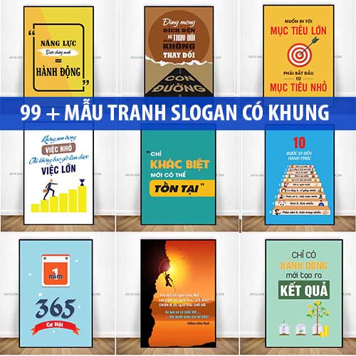 Tranh tạo động lực slogan trang trí văn phòng thúc đẩy năng suất làm việc nhân viên đã gồm khung tặng đinh treo