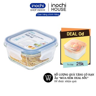 Hộp thuỷ tinh vuông 320ml - hộp đựng thực phẩm nikko inochi đựng đồ ăn bảo quản thực phẩm tươi
