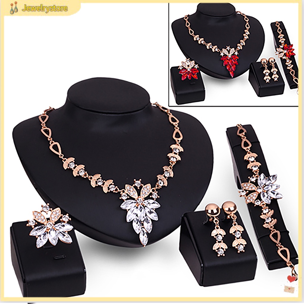 {jewelrystore} Bộ trang sức mạ vàng đính đá pha lê màu đỏ trắng sang trọng phong cách Hàn Quốc