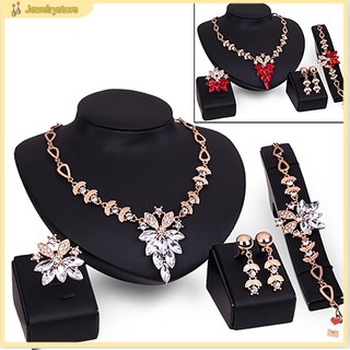 {jewelrystore} Bộ trang sức mạ vàng đính đá pha lê màu đỏ trắng sang trọng phong cách Hàn Quốc