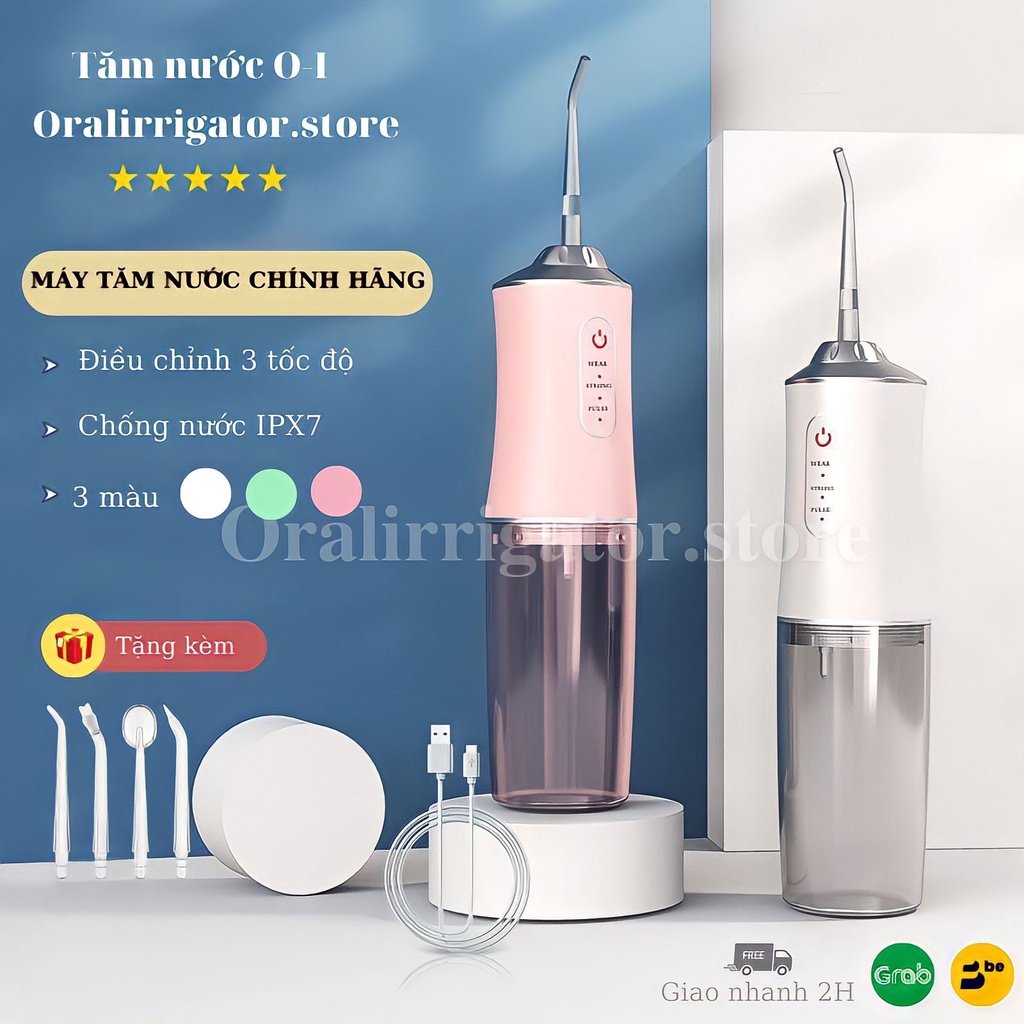 Tăm Nước Oral Irrigator Máy Tăm Nước Cầm Tay Vệ Sinh Răng Tăm Nước Mini Kèm 4 Đầu Tăm Nước Bình Chứa 220ML