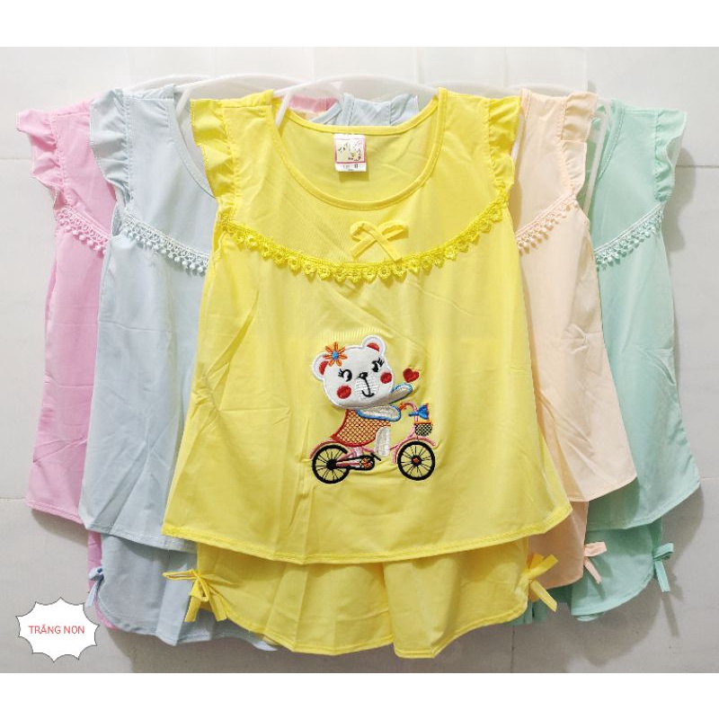 (7kg – 16kg) Bộ quần áo trẻ em thun lạnh cánh tiên có hình thêu dễ thương cho bé gái. Đồ bộ bé gái