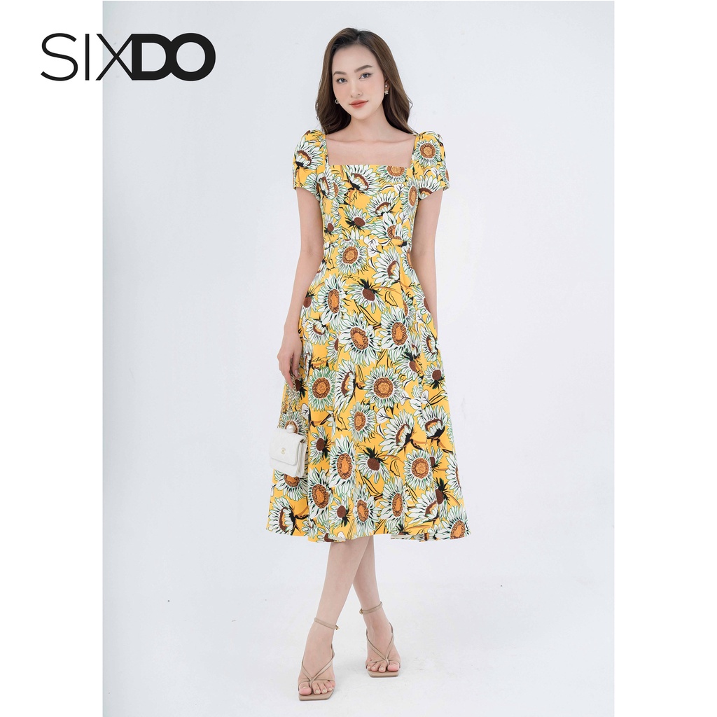 Đầm hoa hướng dương cổ vuông SIXDO