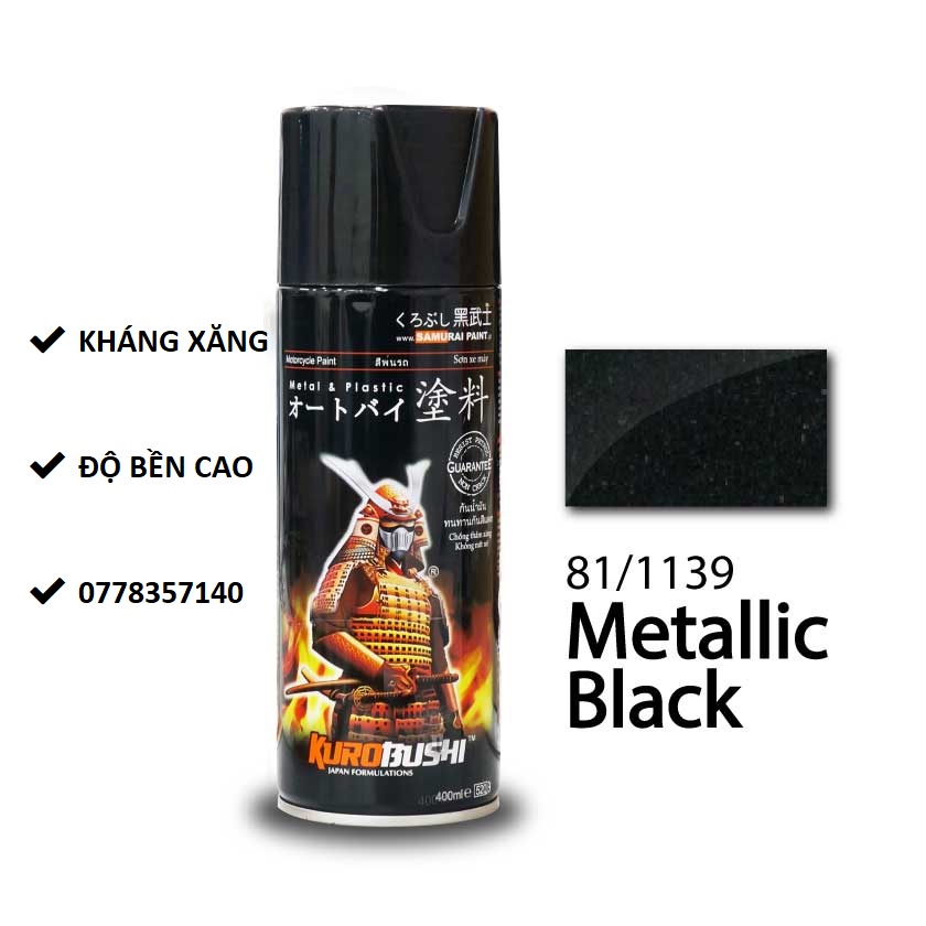 81/1139 Sơn xịt Samurai MÀU ĐEN KIM LOẠI