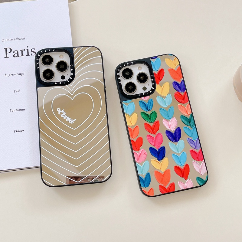 Ốp Điện Thoại pc Cứng Mạ Màu Họa Tiết Trái Tim Cho iphone 15 14 15pro 11 12 13 pro max