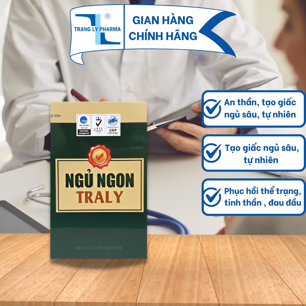 Viên uống Ngủ Ngon Traly an thần, tạo giấc ngủ sâu, tự nhiên, phục hồi thể trạng, tinh thần lọ 30 viên Trang Ly Pharma