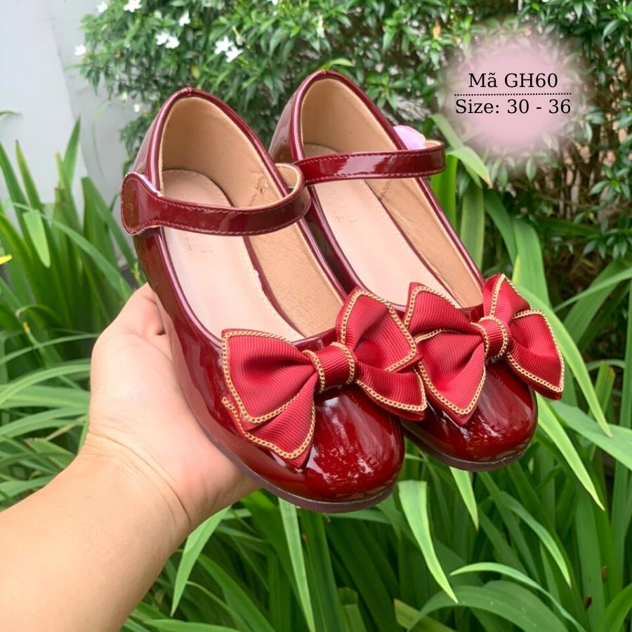 Giày búp bê đỏ gắn nơ duyên dáng và dễ thương cho bé gái 5 đến 12 tuổi phong cách Hàn Quốc GH60