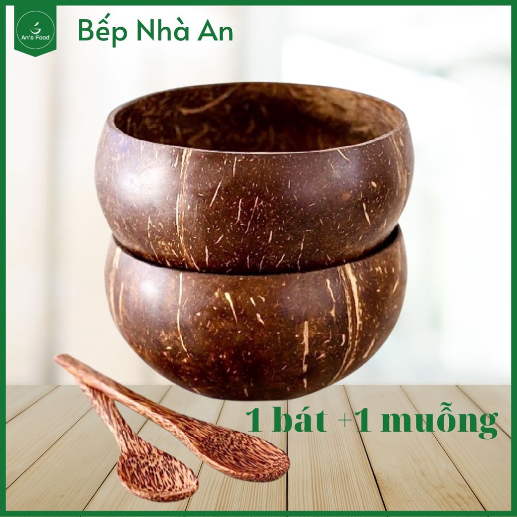 Bộ Bát gáo dừa + muỗng gỗ ăn Granola loại đẹp