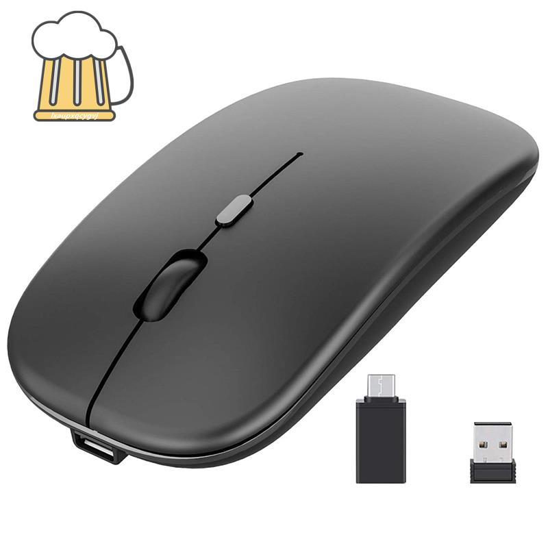 Chuột Quang Không Dây 2.4G Không Ồn Màu Đen Kèm Đầu Nhận USB Và Type-C Cho Laptop /MacBook