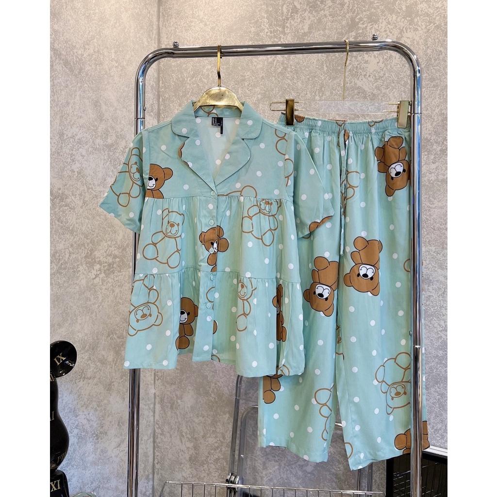 Đồ bộ tole nữ pijama F21 VNXK, bộ lanh mặc nhà pijama F21 VNXK quần dài 8 tấc, tay ngắn babydoll SHOP5SAO (43-67kg)