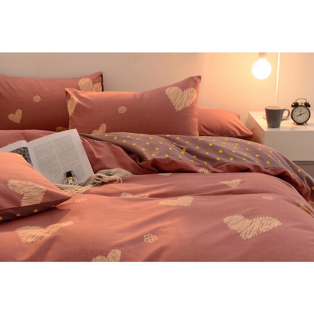 Bộ chăn ga gối cotton poly 5 món MD.Decor - Bedding họa tiết trái tim dễ thương nhiều kích thước nệm m6 m8