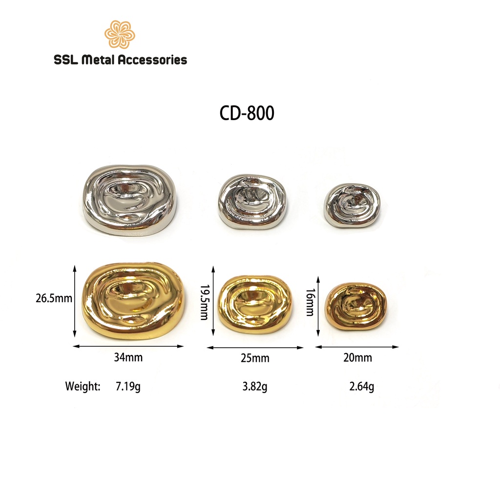 Set 10 Cúc áo nút áo kim loại thời trang hạt đậu mặt trơn có chân dành cho áo vest, sơ mi, áo dạ Alloy button CD-800