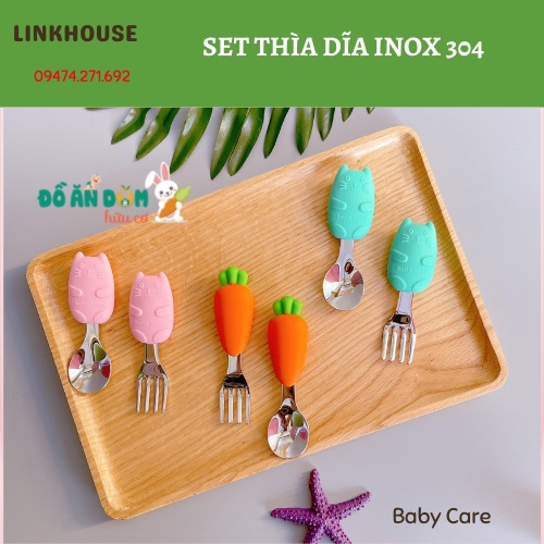 Set Thìa Dĩa Inox 304 Siêu Xinh Cho Bé Ăn Dặm