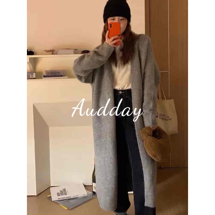 Audday Áo Khoác cardigan Dệt Kim Tay Dài Dáng Rộng Dài Qua Gối Thời Trang Xuân Thu Cao Cấp Cho Nữ