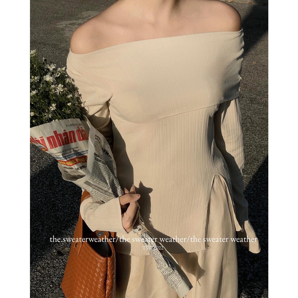 [SẴN] Áo Trễ Vai Xẻ Vạt Điệu Chất Thun Tăm Mềm Quảng Châu