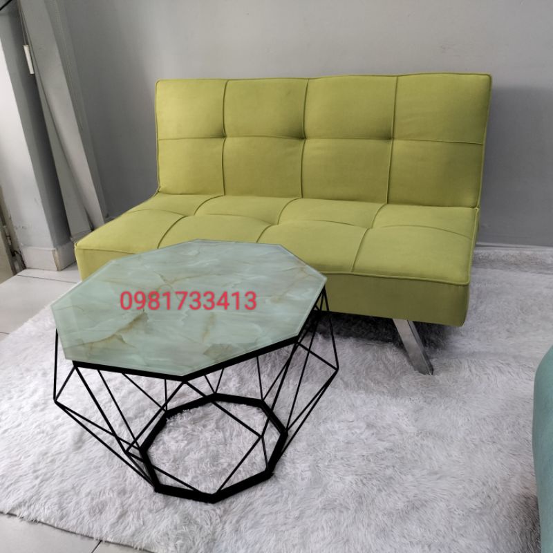 Sofa bed dài 1m2 - Sofa mini để phòng ngủ màu xanh lá chuối bọc vải bố mịn.