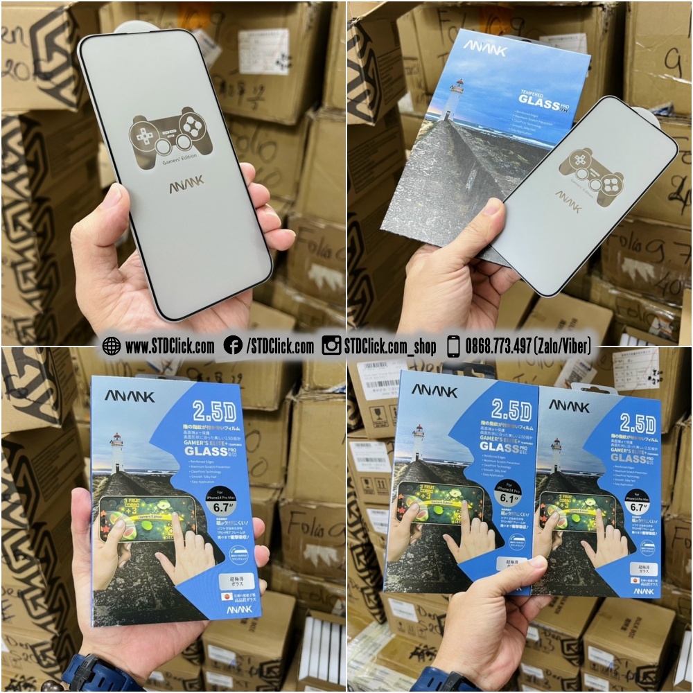 KÍNH CƯỜNG LỰC CHỐNG VÂN TAY IPHONE 14 PRO MAX - 14 PRO - 14 PLUS - 14 - 13 PRO MAX - 13 MINI ANANK VIỀN 2.5D CHÍNH HÃNG