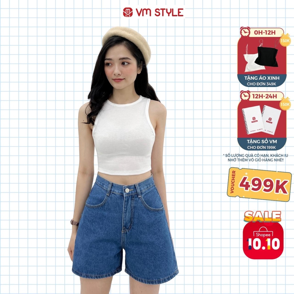 Quần jean ngố nữ 681 VMSTYLE ống rộng trơ cạp cao lai thường - LJU00003 !