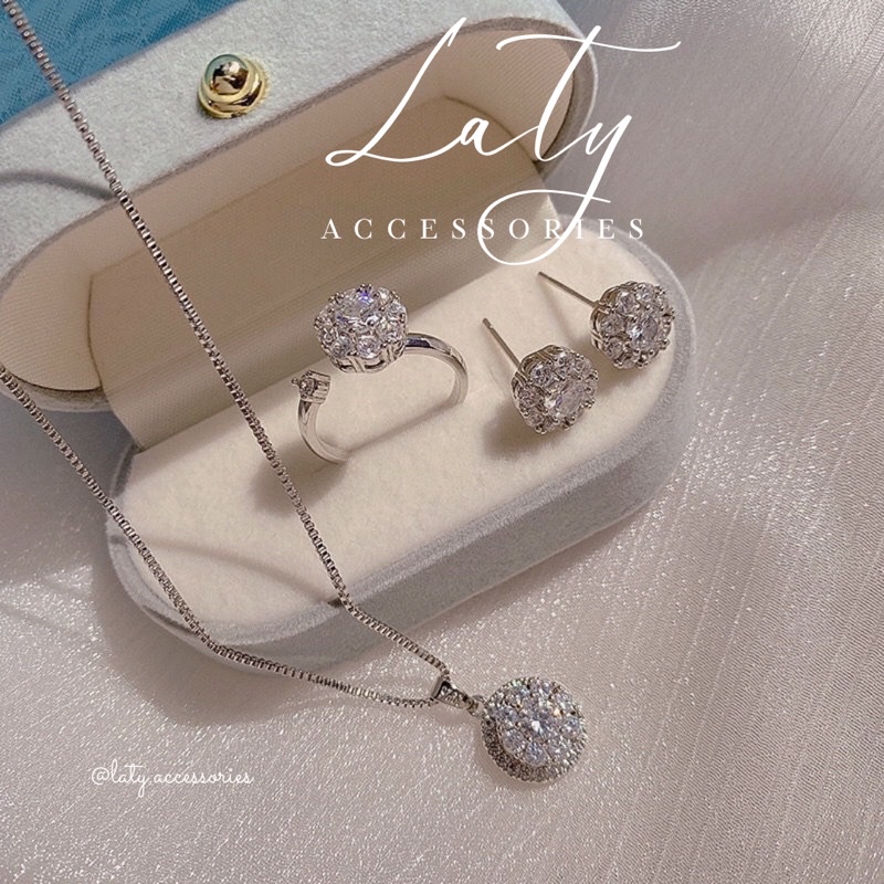 Set trang sức Titan đính đá Zircon thiết kế mặt xoay độc đáo siêu sáng cực đẹp Laty Accessories