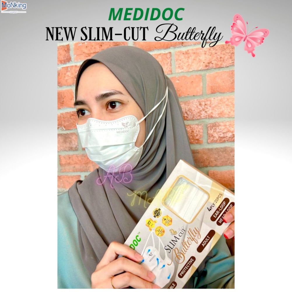 Bộ 50 MEDIDOC 3ply Mỏng Cắt Bướm Headloop Tai Hijab Mặt Nạ Người Lớn ^ MK ^