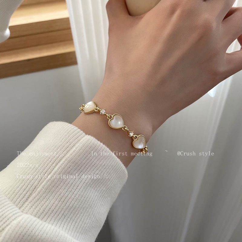 Vòng đeo tay 17KM chuỗi hạt đá opal hình trái tim thời trang cho nữ