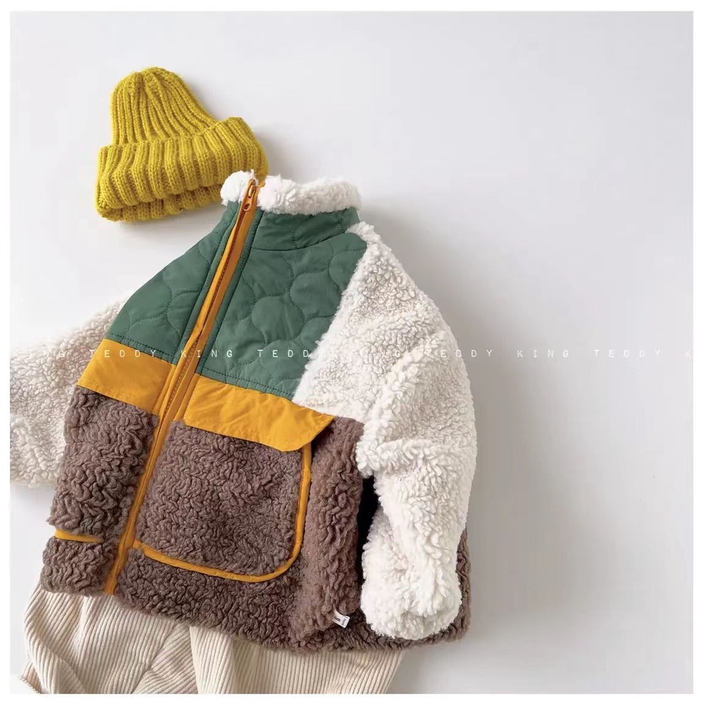 Áo Khoác Cotton Lót Lông Cừu Dày Dặn Phong Cách Thu Đông Mới Cho Bé Trai