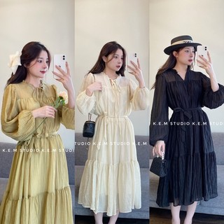 [Hàng loại1] Đầm babydoll dáng dài chất tơ 2 lớp kèm đai. Váy babydoll trắng tơ xinh xắn/ shyncloset
