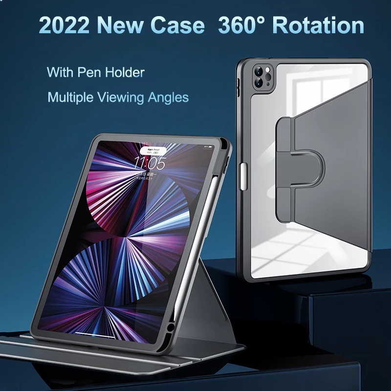 Bao Da Máy Tính Bảng Có Thể Xoay 360 Độ Cho iPad Pro 11 Pro 12.9 2022 iPad Air 4 5 iPad 10th 10.9" Hộp Đựng Bút Chì 9th 8th mini 6 Có Giá Đỡ Bút Chì
