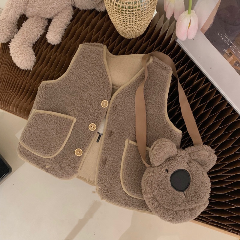 Hàng Mới Về Áo Khoác Len Lông Cừu Sát Nách In Hình Gấu Nhỏ Dễ Thương Thời Trang Thu Đông Hàn Quốc 2022 Cho Bé Gái