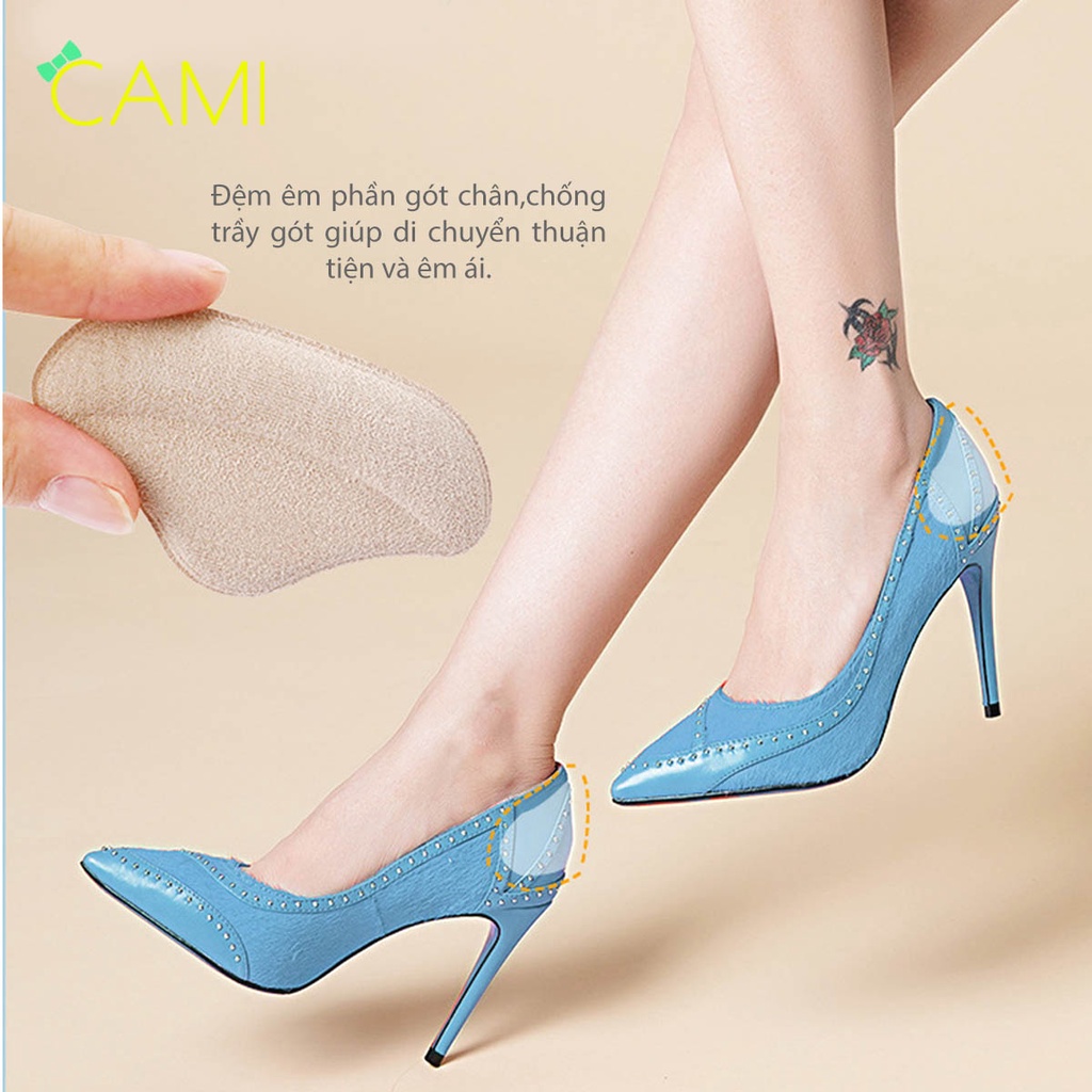 Lót giày cao cấp mặt nhung có keo dán cố định giúp giảm size, chống trầy gót chân khi mang giày - Cami - CMPK279