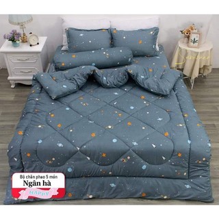 thanh lý Bộ 5 Ga Gối Chăn Phao Trần Bông Dày Poly Cotton loại 1 Chăn Bông Như Hình Nhiều Mẫu Mới ( Nhắn Chọn Mẫu)