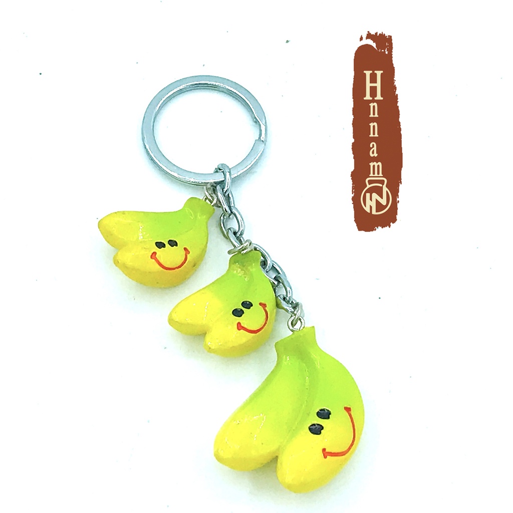 Móc khóa chuổi 3 trái chuối Banana Yello mặt cười ngộ nghĩnh độ bền cao trang trí cho móc treo chìa khóa , balo