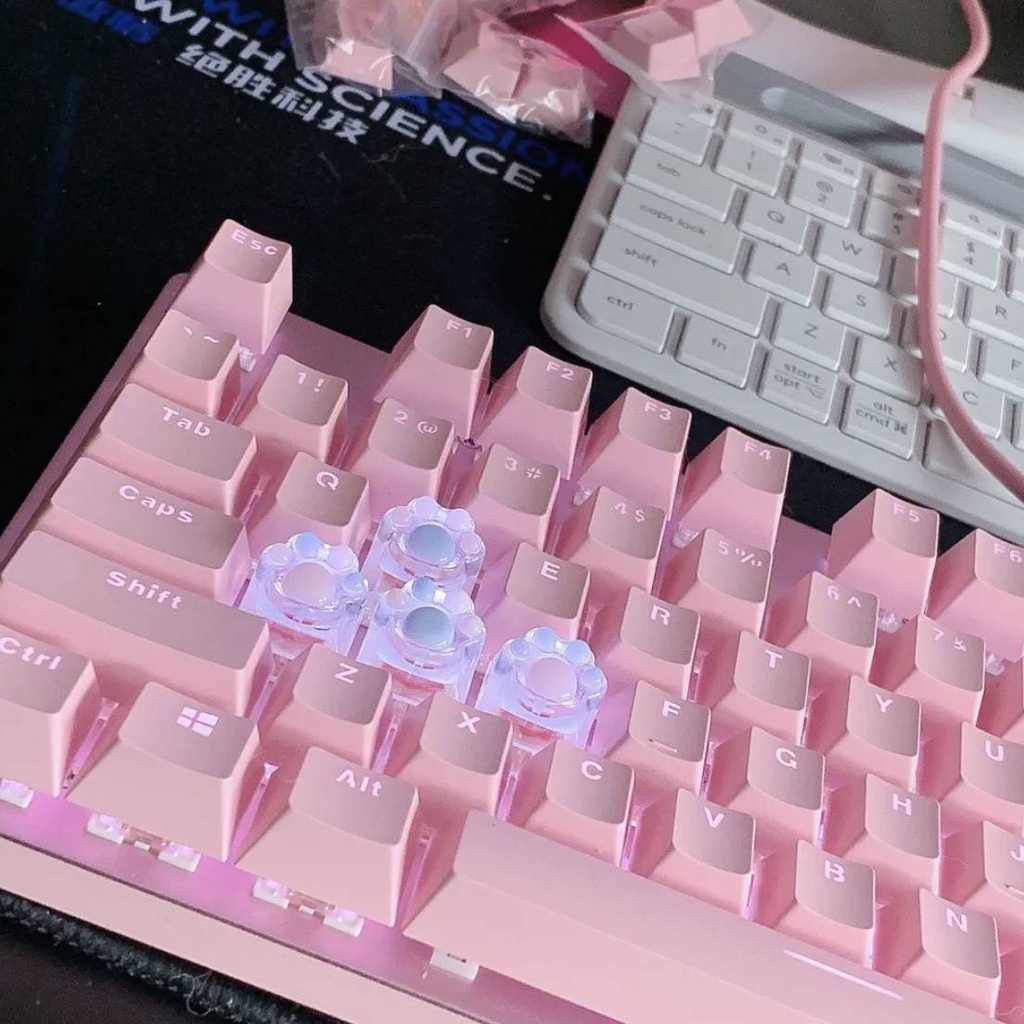 Nút Bàn Phím Cơ Bằng Resin Trong Suốt Nhẹ Hình Dấu Chân Mèo Dễ Thương