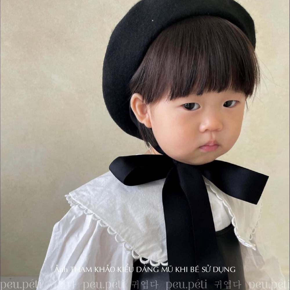 SẴN HÀNG THÊU TÊN Mũ nồi dạ ép lông xù thắt nơ style Hàn - by Peu.péti