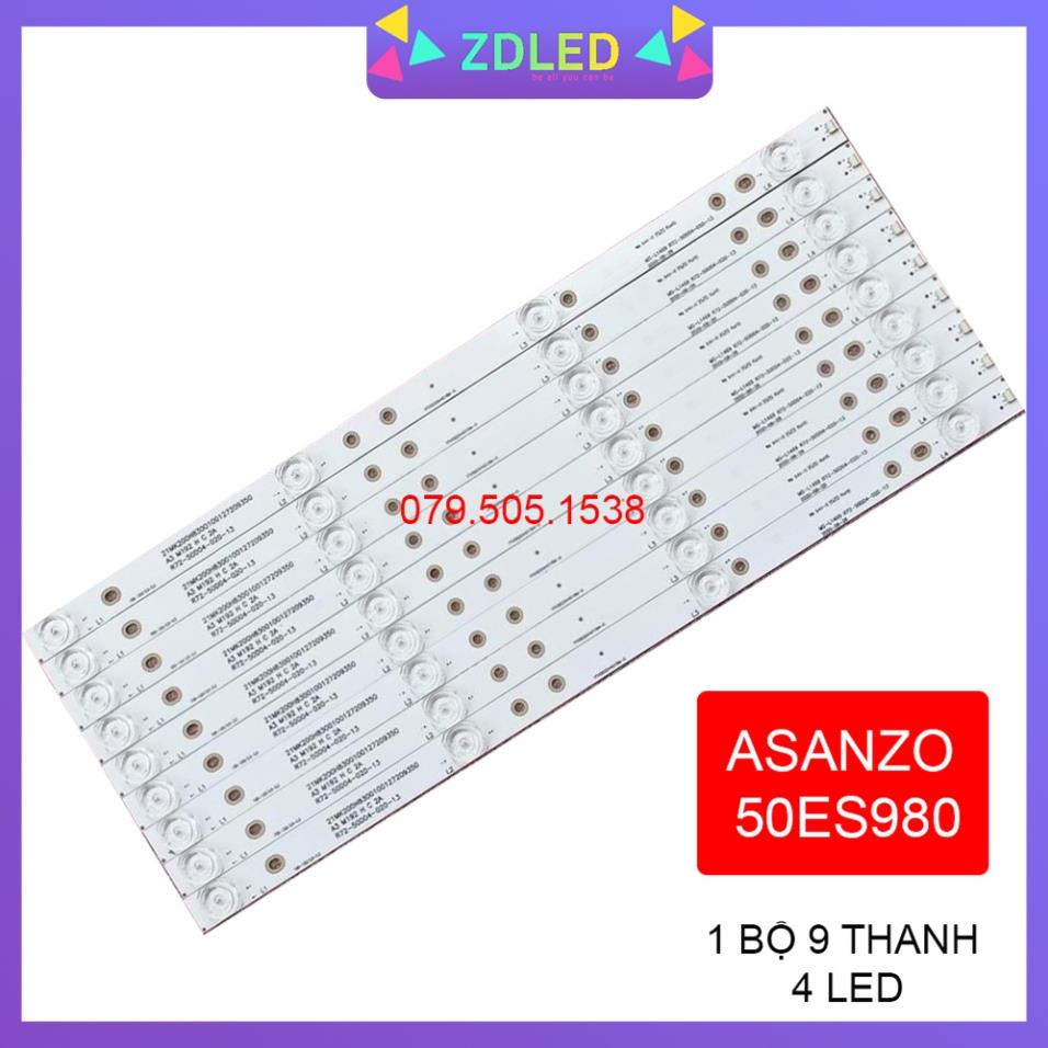 THANH ĐÈN LED TIVI ASANZO 50ES980 HÀNG MỚI 100%, BỘ 9 THANH MỖI THANH 4 BÓNG DÀI 44cm, MỖI BÓNG 3V JS-D-JP50EU-042EC